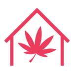 Red house icon with Cannabis leaf